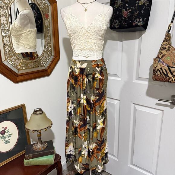 VTG 90s Jones New York Green Tropical Floral 100% Silk Vacation Maxi Skirt 6/S - Picture 3 of 8